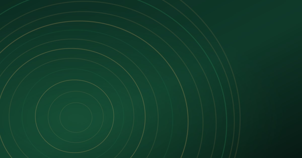 Arte da YbyraTech com anéis concêntricos em verde-folha sobre fundo verde-floresta