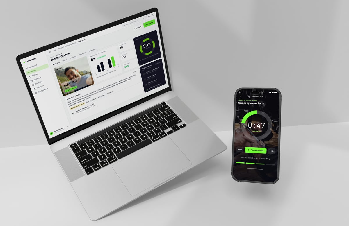 Interface da plataforma TreinoToday em notebook e celular