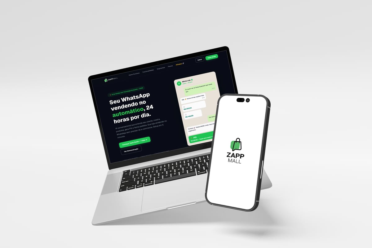 Interface da plataforma ZappMall em notebook e celular